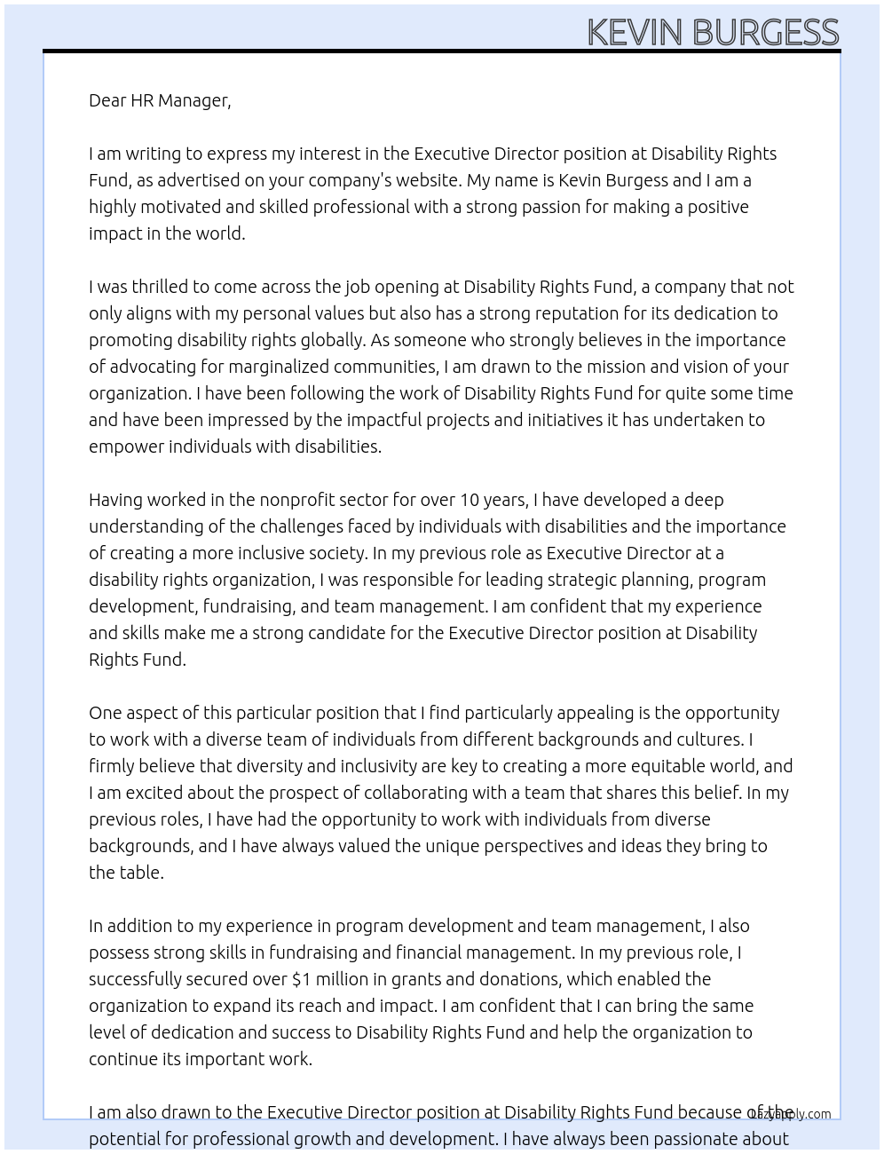 Executive Director At Disability Rights Fund Cover Letter