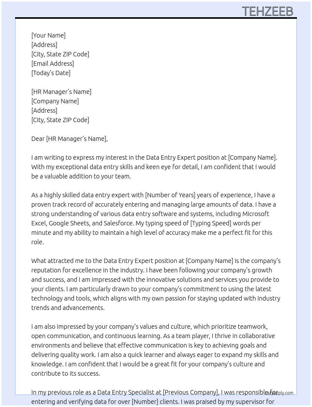 Data entry expert At Data entry Cover Letter