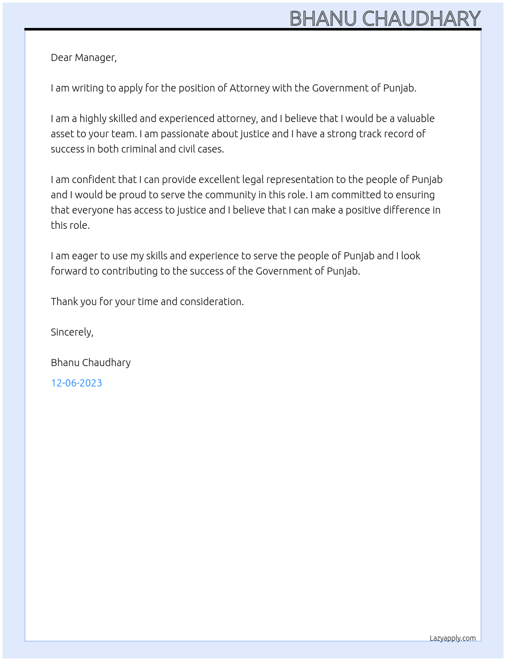 Attorney At Government of Punjab Cover Letter