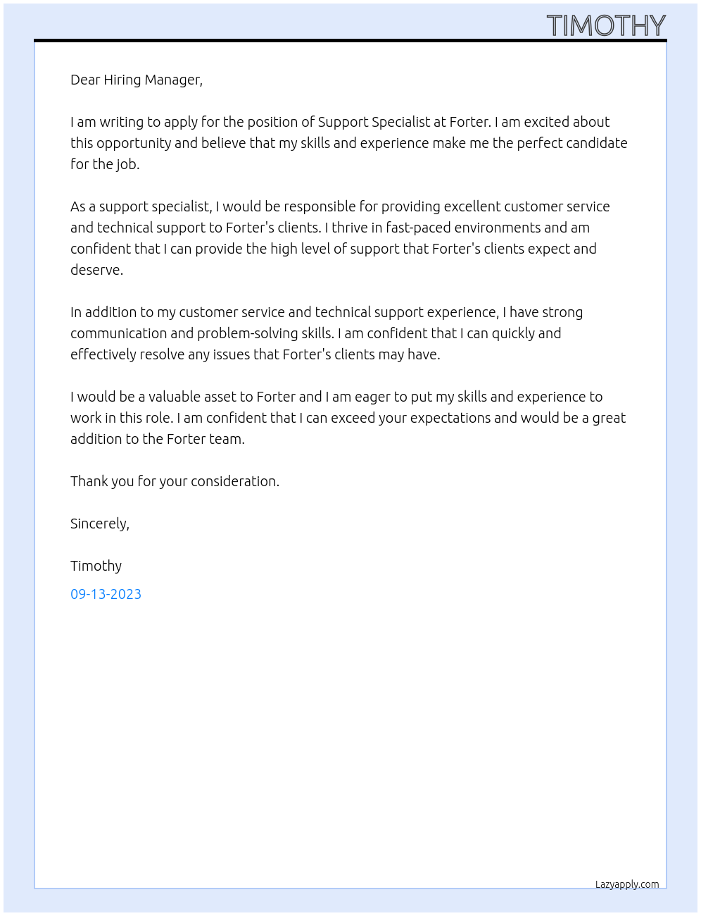 Support Specialist At Forter Cover Letter