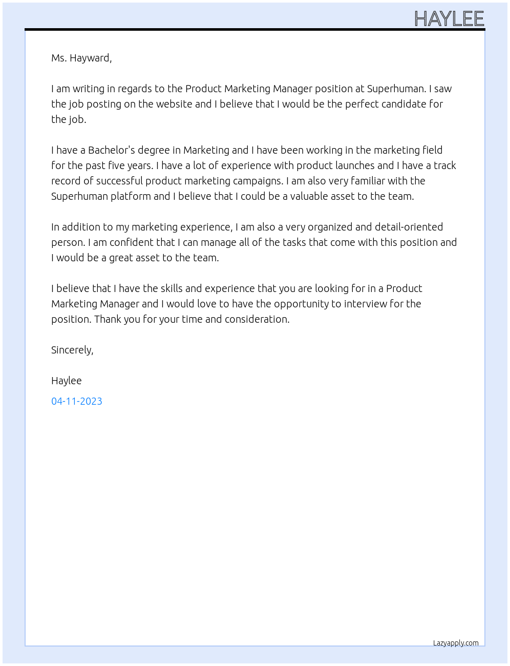 Product Marketing Manager At Superhuman Cover Letter