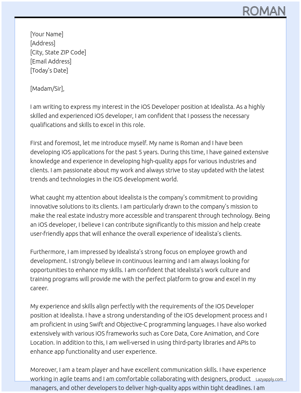 iOS Developer At Idealista Cover Letter