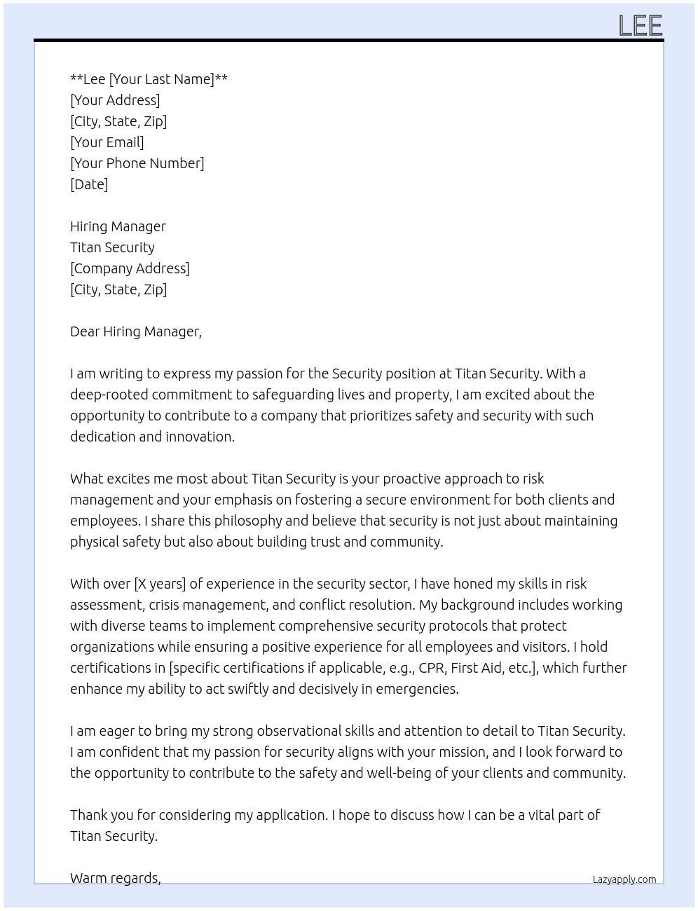 Security At Titan Security Cover Letter