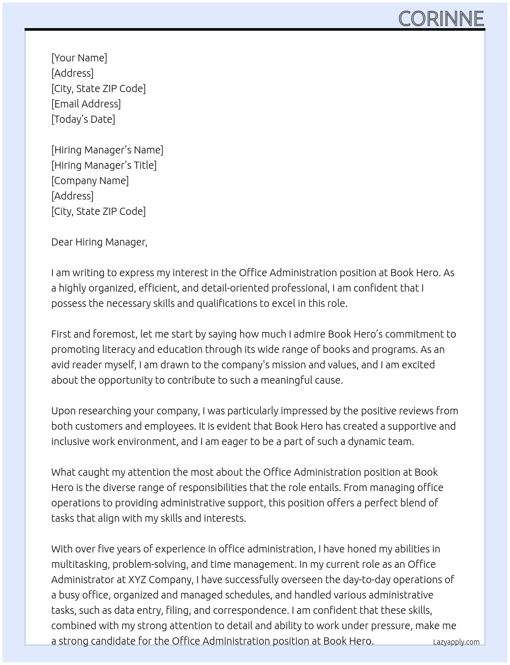 office administration  At Book Hero Cover Letter