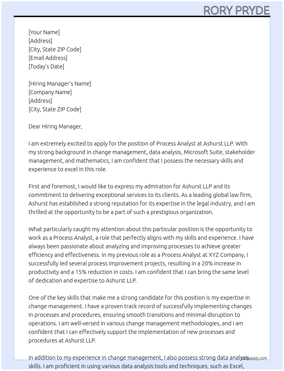 Process Analyst At Ashurst LLP Cover Letter