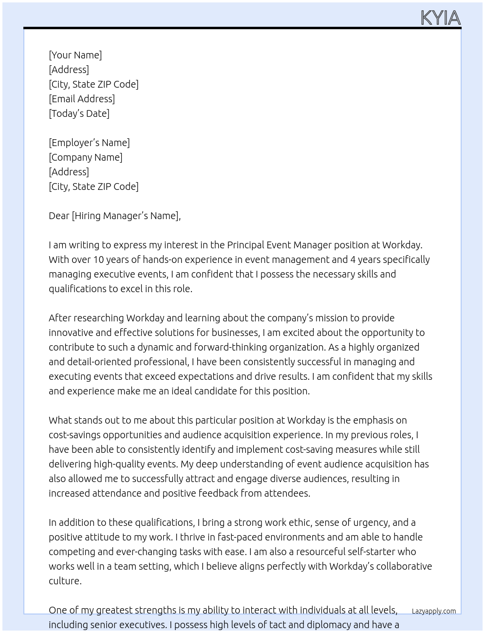 Principals Event Manager At Workday Cover Letter