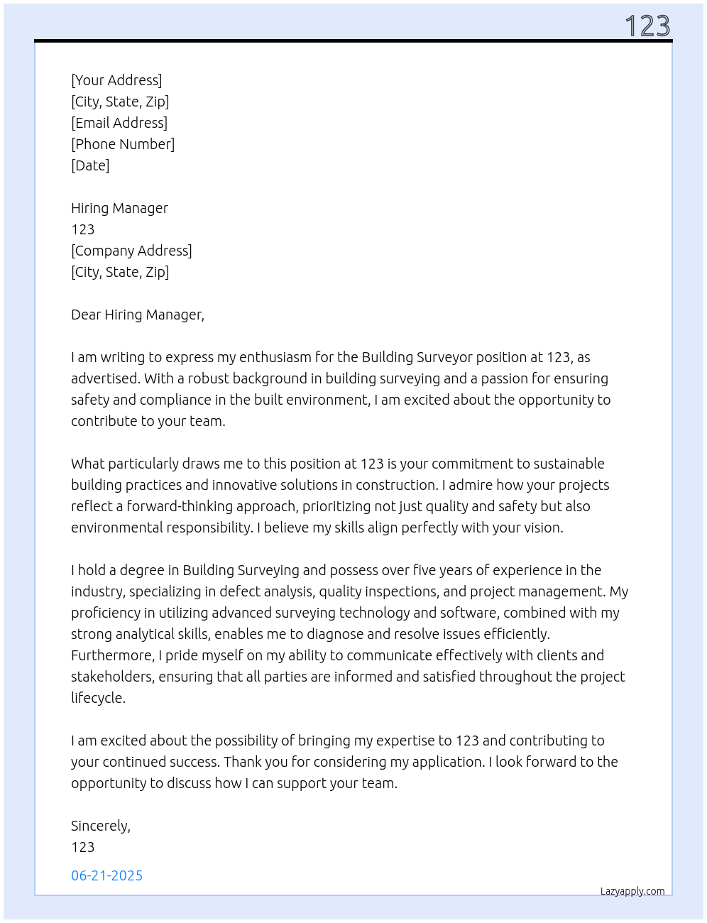 Cover letter for building surveyor - ZhxmgmDWs8yDbGRiRROK 