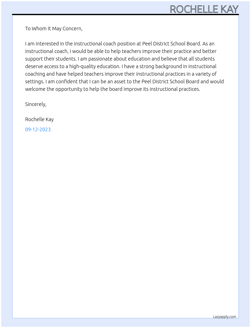 Instructional Coach At Peel District School Board Cover Letter