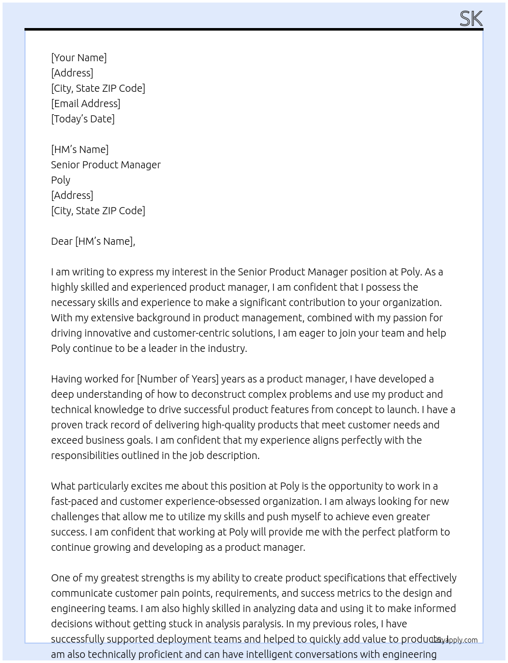 Senior Product Manager At Poly Cover Letter