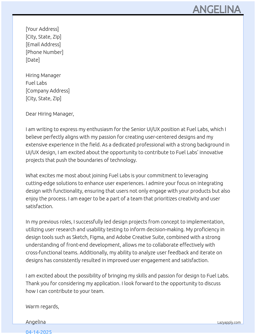 Cover letter for senior ui/ux - LazyApply