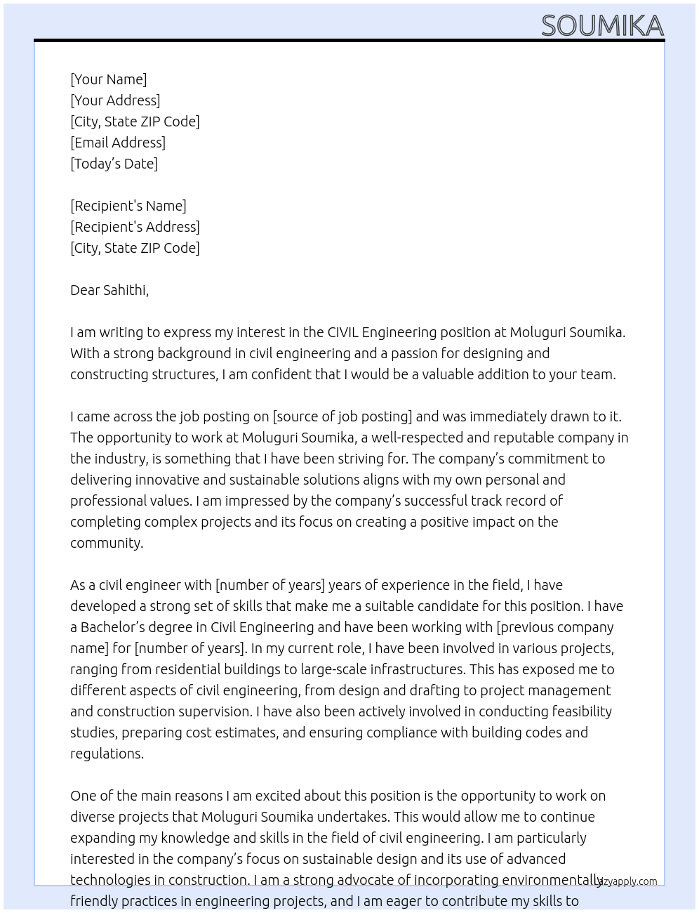 CIVIL Engineering At Moluguri Soumika Cover Letter