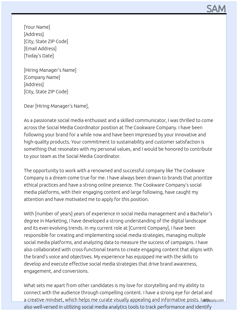 Social Media Coordinator At The Cookware Company Cover Letter