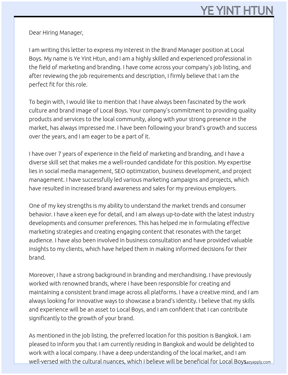 Brand Manager At Local Boys Cover Letter