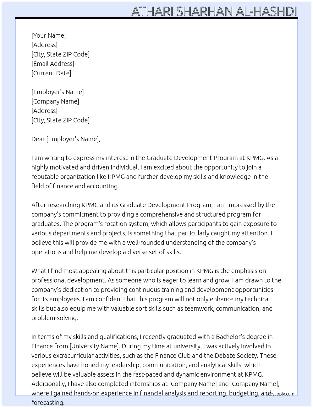 graduate development program At KPMG Cover Letter