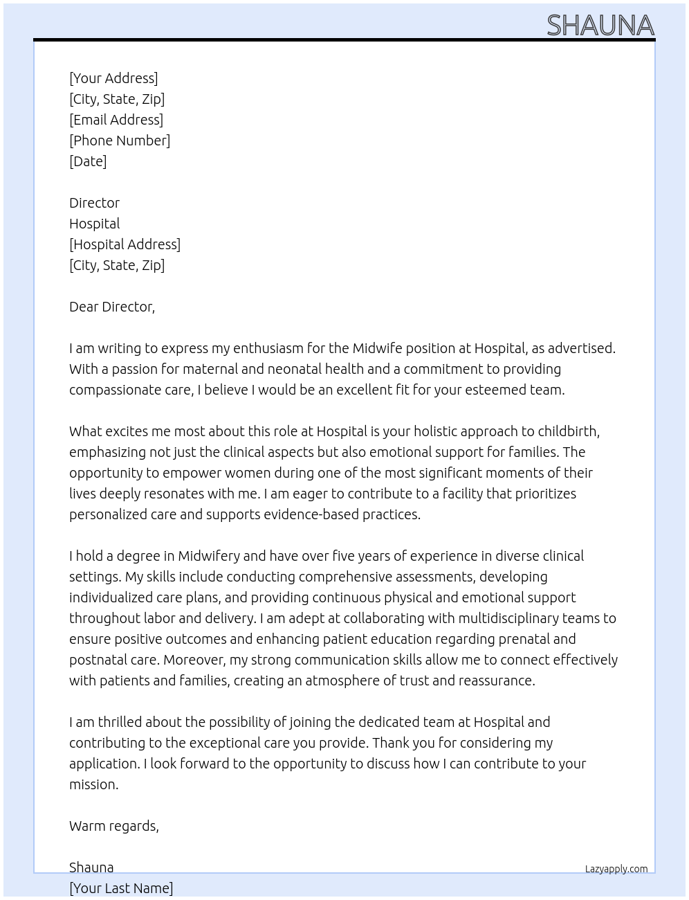 Midwife At Hospital Cover Letter