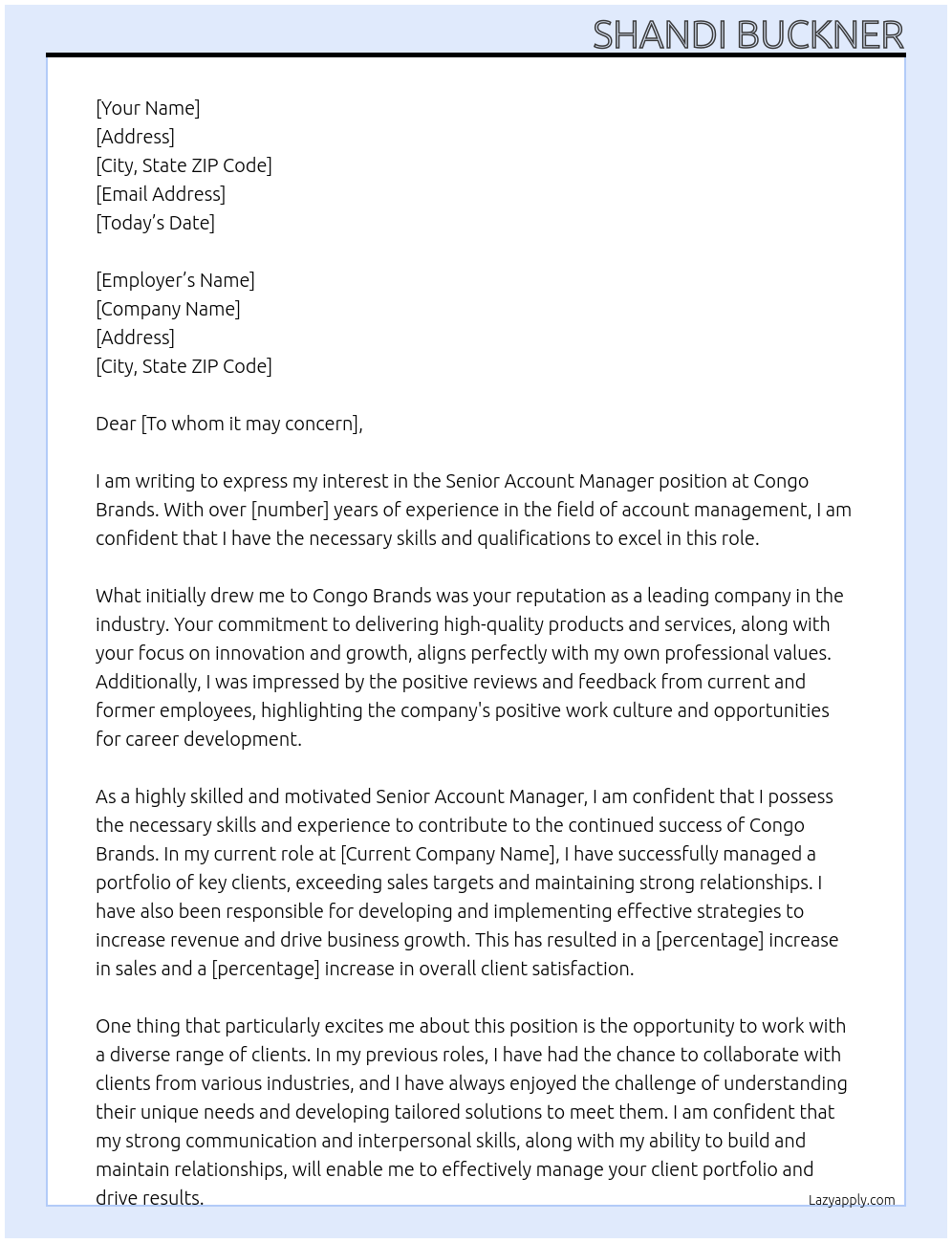 Senior Account Manager At Congo Brands Cover Letter