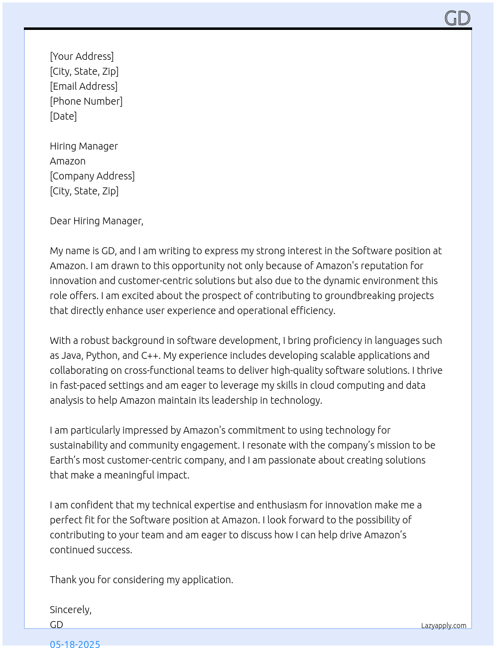 software At Amazon Cover Letter