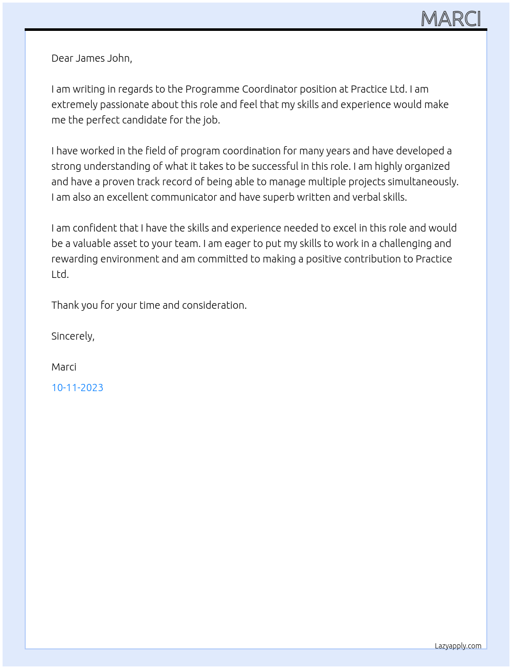 Programme Coordinator At Practice Ltd Cover Letter