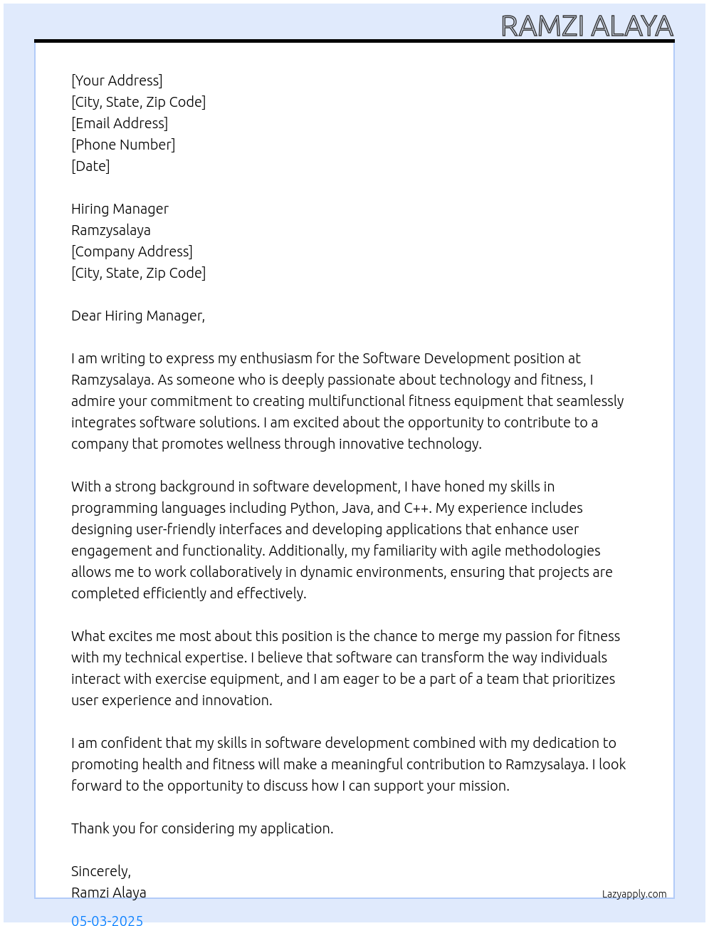 Software Development At ramzysalaya Cover Letter