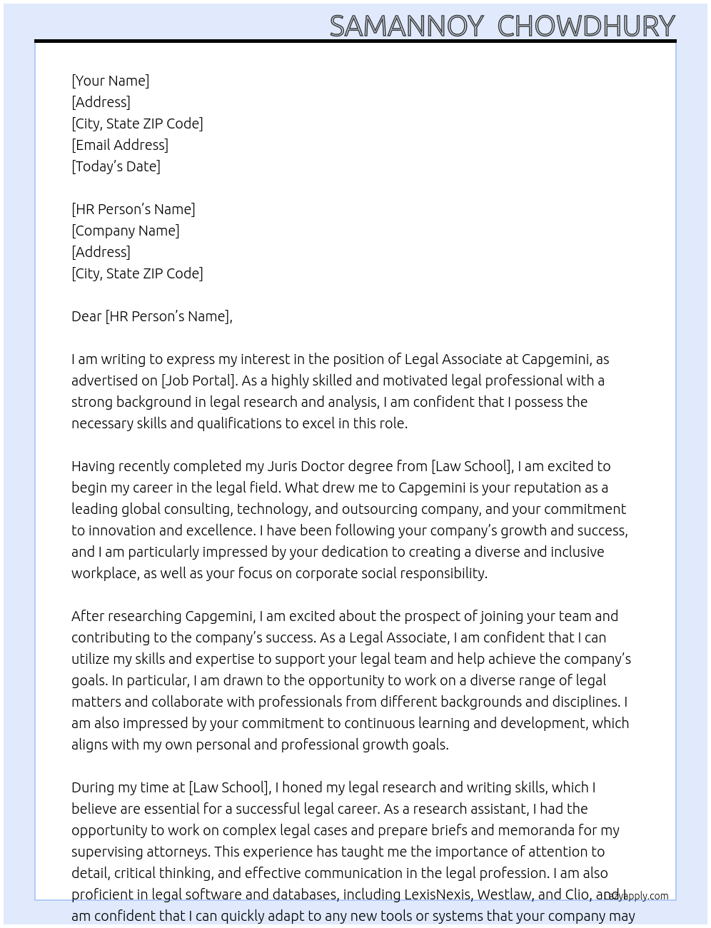 legal associate At capgimini Cover Letter