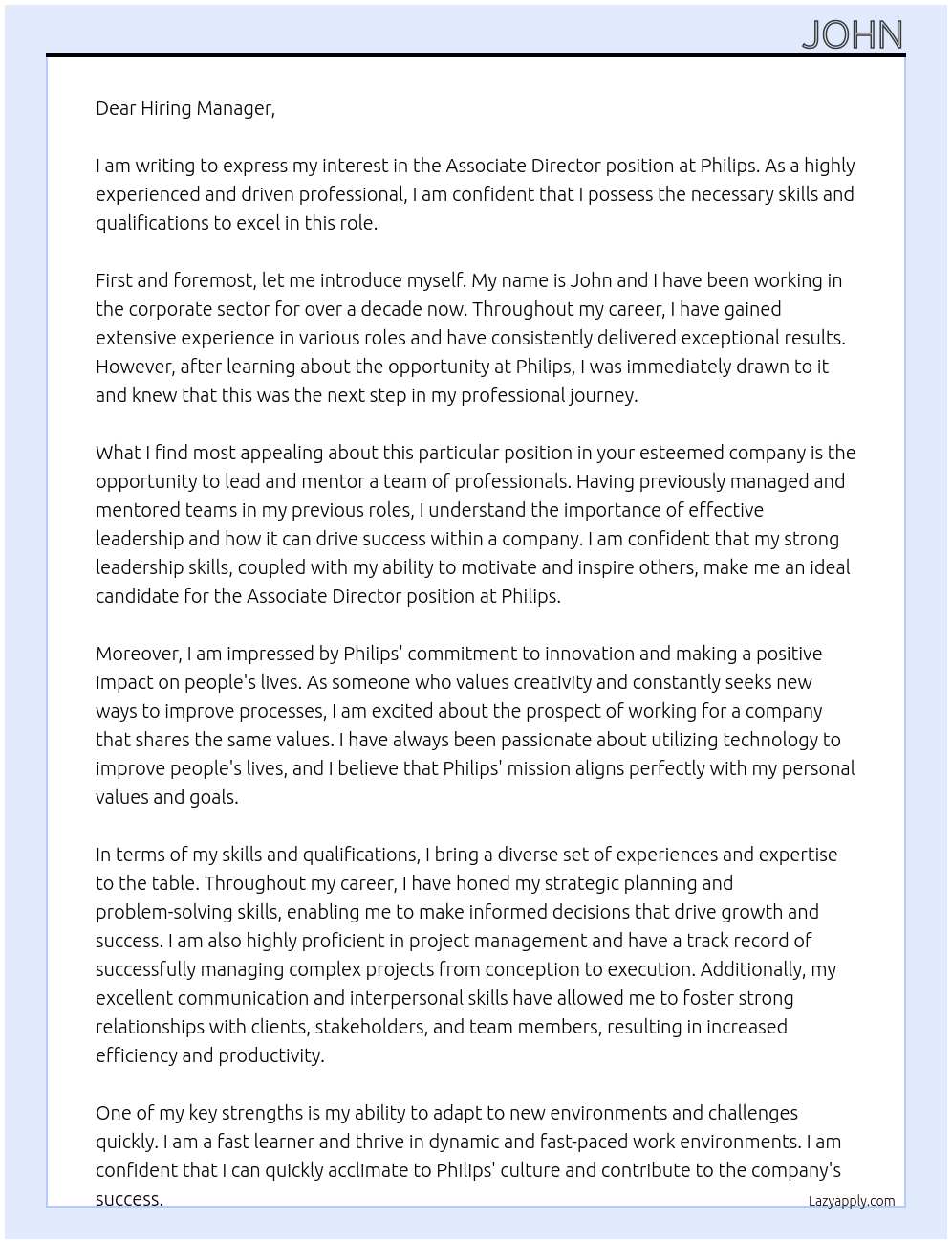 Associate Director At Philips Cover Letter